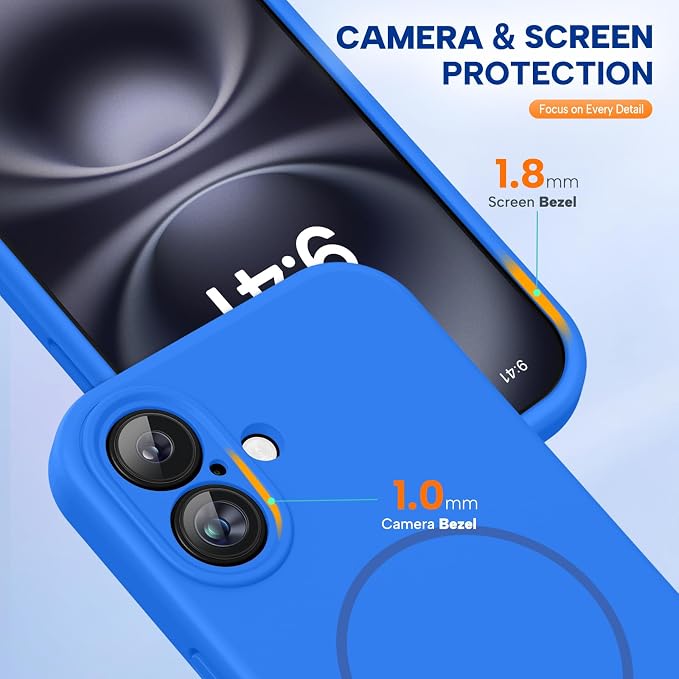Miracase Silicone & Magnetic for iPhone 16 Case, Mediterranean Blue | Compatible with MagSafe, Anti-Scratch Microfiber Lining, Liquid Silicone Case Shockproof Drop Protection Phone Case for 16 - Image 8
