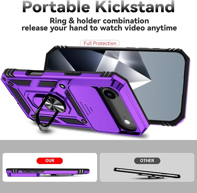 SunStory Phone Case for iPhone Air Case with HD Screen Protector & Slide Camera Cover & Rotated Ring Kickstand, [Military-Grade] Phone Case for iPhone 17 Air, Purple - Image 2