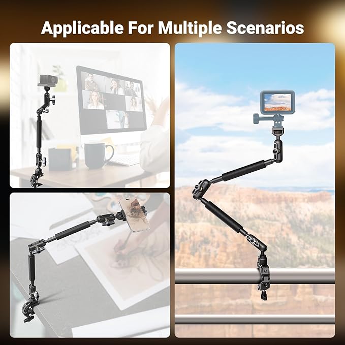 NEEWER 22" Magic Arm w Desk C Clamp, Overhead Camera Mount with Articulating Mic Boom Arm 1/4" 3/8" Threads for ARRI, Desktop Stand Holder for Phone Microphone Webcam Action Camera Video Light, UA057 - Image 4