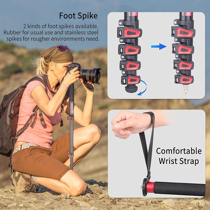 66.9in/170cm Camera Monopod INNOREL VM80A Aluminum Alloy Portable Compact Lightweight Travel Monopod with Fast Flip Lock for Canon Nikon Sony DSLR Camera Video Camcorder DV Photography Load 33lbs/15kg - Image 5