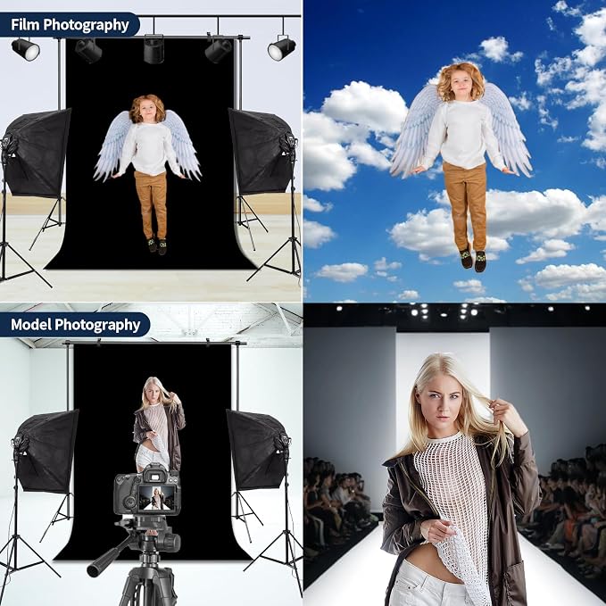 Black Photo Backdrop for Photoshoot Solid Color Background 10x10 ft | Photography Studio Photobooth Curtain for Headshot, Homestudio, Portrait, Video, Meeting, Easy to Install, Washable Fabric - Image 3