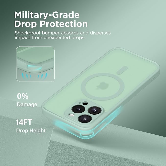 CAPRARO for iPhone 14 Pro Case, Compatible with MagSafe Mint Green | Upgraded [Full Camera Protection] Shockproof Protective Slim Translucent Matte Magnetic Phone Case 6.1'', Mint Green - Image 5