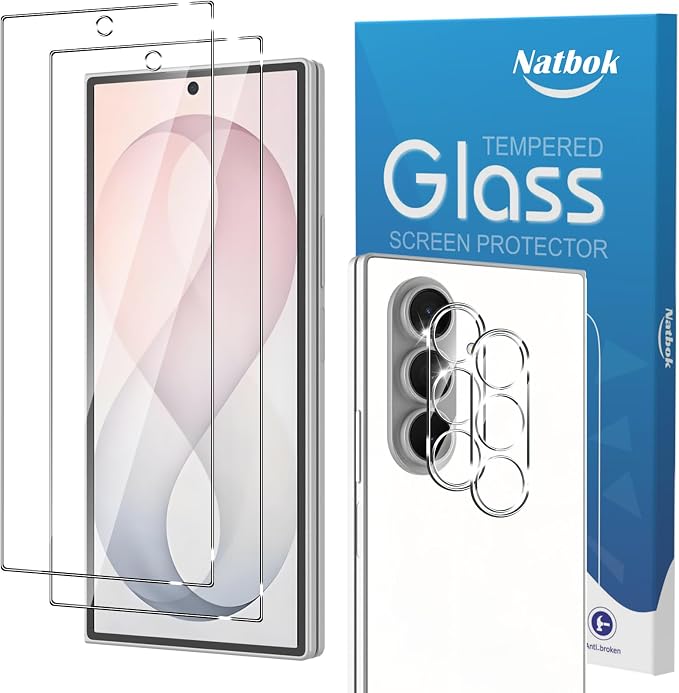 2+2 Pack for Samsung Galaxy Z Fold 8 Ultra Screen Protector with Camera Lens Protector,Full Coverage 9H Tempered Glass Film,HD Clear Scratch Resistant,Bubble-Free for Galaxy Z Fold8 Ultra Screen Protector by Natbok