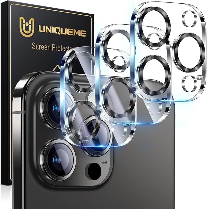UniqueMe for 3 Pack iPhone 15 Pro/15 Pro Max Camera Lens Protector-Grey | Drop Protection, Case Friendly, 9H Tempered Glass, Camera Cover Screen, 2023 New Version by UniqueMe