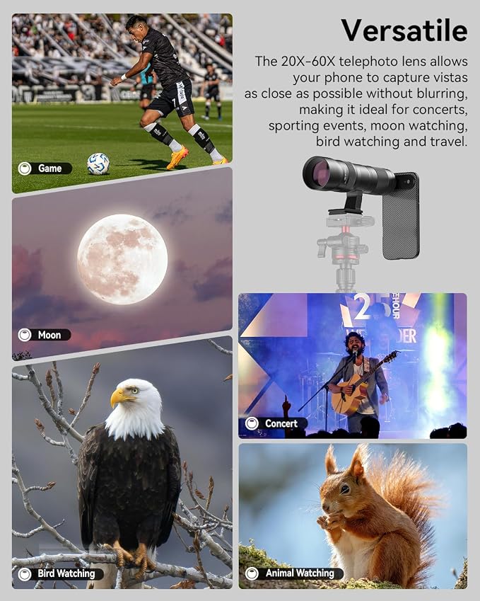 20-60X Zoom Telephoto Lens for iPhone 17 Air, Evil Eye High Power HD Telephoto Phone Lens with Phone Case - Image 2