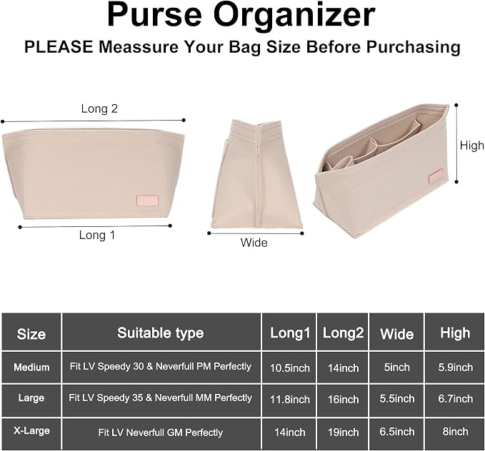 Doxo Purse Organizer Insert for Handbags & Base Shaper 2pc Set, Felt Neverfull PM Organizer Insert, Tote Bag Organizer with Zipper Pocket and Bottle Holder, Fit Neverfull PM and More, Beige-M - Image 3