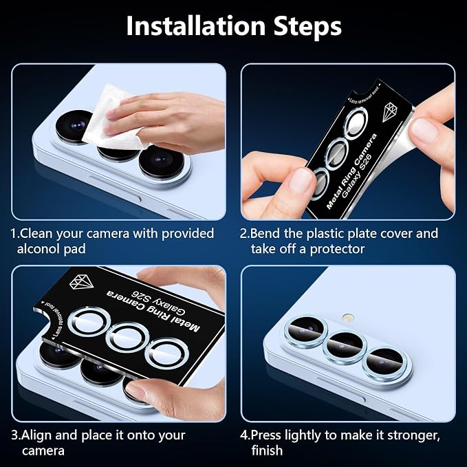 for Samsung Galaxy S26 Camera Lens Protector, Individual Metal Ring Tempered Glass Lens Cover, [Strong Adsorption] Scratch Resistant Ultra-Thin HD Clear Lens Cover, 1 Set-Blue - Image 7
