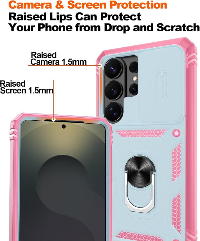 Gritup for Samsung Galaxy S26 Ultra Case: 2*Screen Protector | Slide Camera Cover | Build in 360° Rotating Ring Kickstand | Military Grade Protective Cover for Samsung S 26 Ultra, Green+Pink - Image 5