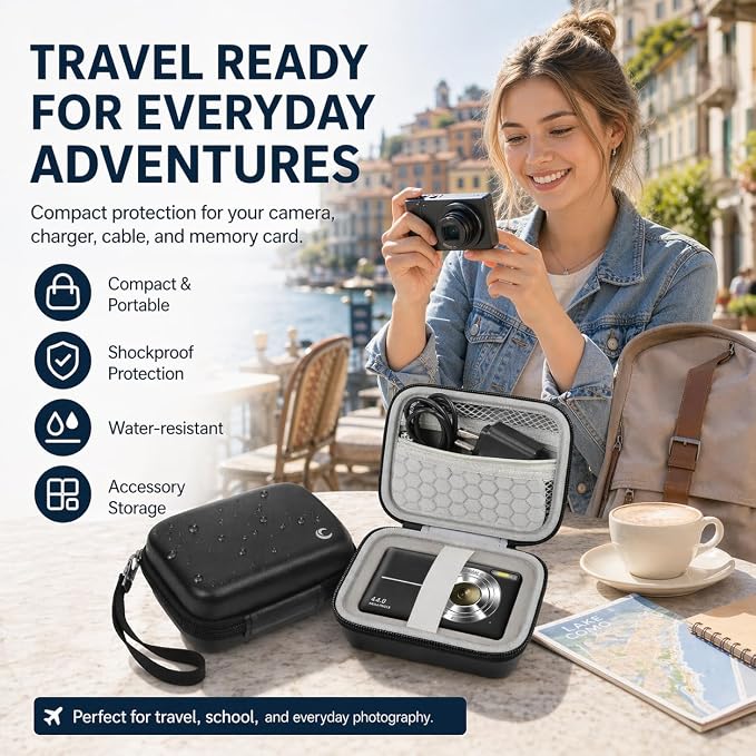 Comecase Digital Camera Case for Kodak PIXPRO FZ55/FZ45/ for CAMKORY, Black | Hard Shell Storage for Lecran/ for VAHOIALD, Mesh Pocket, Wrist Strap, Compact for Travel School and Daily Storage. Case only - Image 7