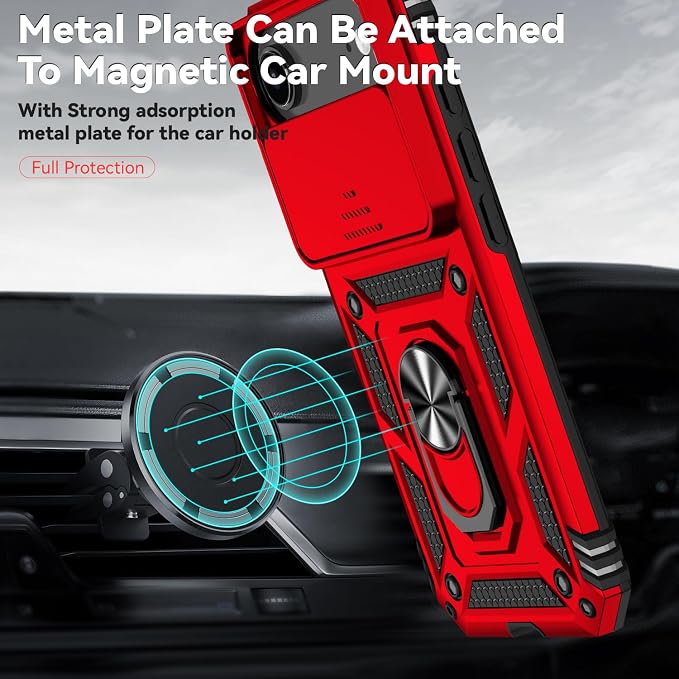 SunStory Phone Case for iPhone Air Case with HD Screen Protector & Slide Camera Cover & Rotated Ring Kickstand, [Military-Grade] Phone Case for iPhone 17 Air, Red - Image 5