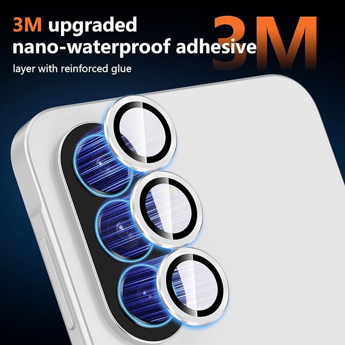 for Samsung Galaxy A37/A57 Camera Lens Protector, Individual Metal Ring Tempered Glass Lens Cover, [Strong Adsorption] Scratch Resistant Ultra-Thin HD Clear Lens Cover, 1 Set-Silvery - Image 4