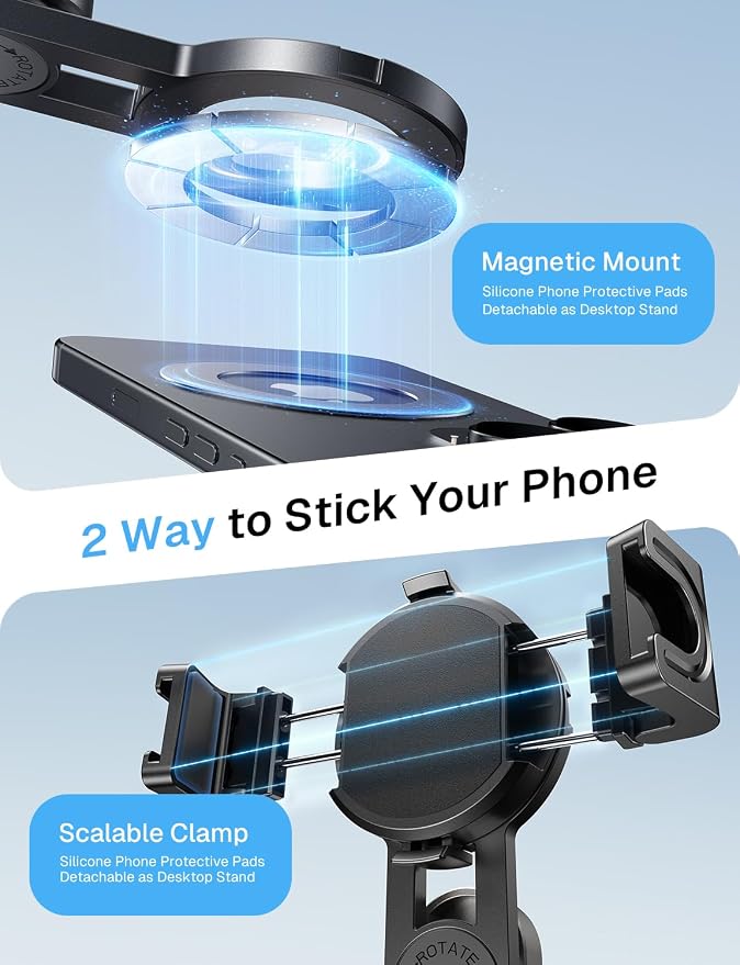 MAGIC JOHN Phone Tripod with 2 Selfie Light, Portable Pocket Size Selfie Stick for iPhone Magsafe, Selfie Stick with Detachable Remote Control for Photograph, Live Streaming, Video Recording - Image 2