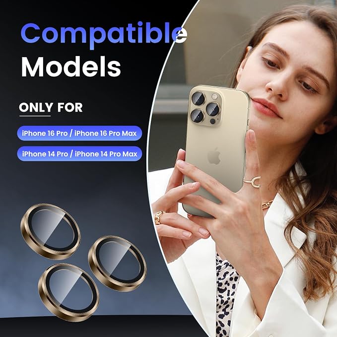 Tensea Camera Lens Protector for iPhone 16 Pro Max/16 Pro/15 Pro Max/15 Pro | Metal Aluminum Alloy Tempered Glass Cover Camera Screen Protector Accessories, Case Friendly - Image 2