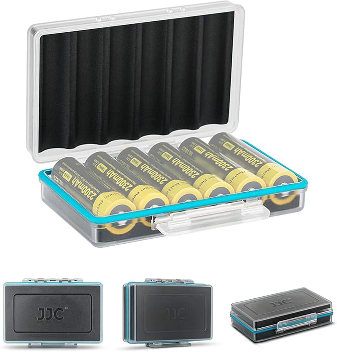 JJC 18650 Battery Case, Shockproof & Water-resistant Battery Storage Holder for 6 x 18650 Battery, PC Shell Easy to Carry | Compact Battery Storage Case Organizer for 6 x 18650 Battery, PC Shell Easy to Carry, Ergonomic Locking System by JJC
