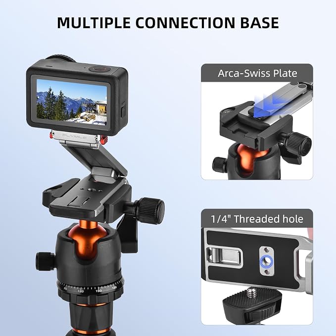 Action 6 Magnetic Quick Release Mini Tripod Stand, 180° Adjustable Aluminum Tripod Table Mount Desk Base for DJI Osmo Nano with 1/4" Screw Adapter, Arca & Foldable Hook Fits Travel Accessories - Image 7