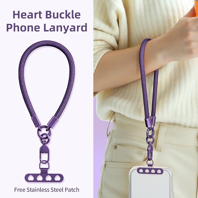Phone Wrist Strap Lanyard Hand Wristlet with 360° Rotating Clip Stainless Steel Tether Buckle Finger Grip Strong Durable Anti-Tangle Universal for iPhone Camera Keychain Travel Dark Purple - Image 7