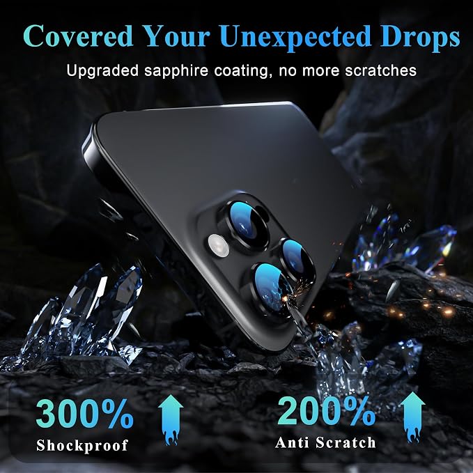 YWXTW Camera Lens Protector for iPhone 16 Pro/iPhone 16 Pro Max, [1 Step Installation Tray] Tempered Glass Screen Protector Metal Individual Camera Cover Accessories (Black Titanium-2Pack) - Image 3