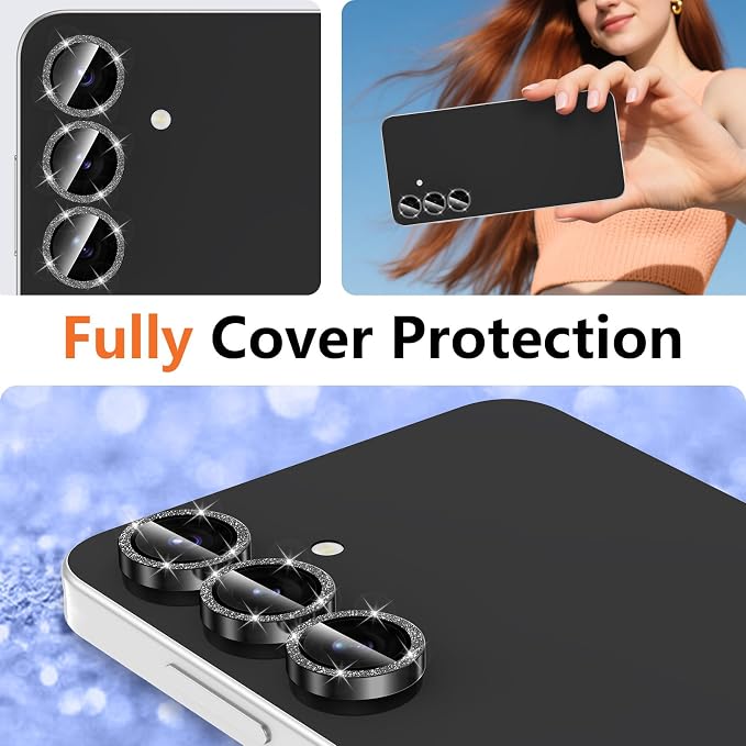 for Samsung Galaxy S25 FE Camera Lens Protector, Individual Metal Ring Tempered Glass Lens Cover, [Strong Adsorption] Scratch Resistant Ultra-Thin HD Clear Lens Cover, 1 Set-Black Sparkly - Image 8