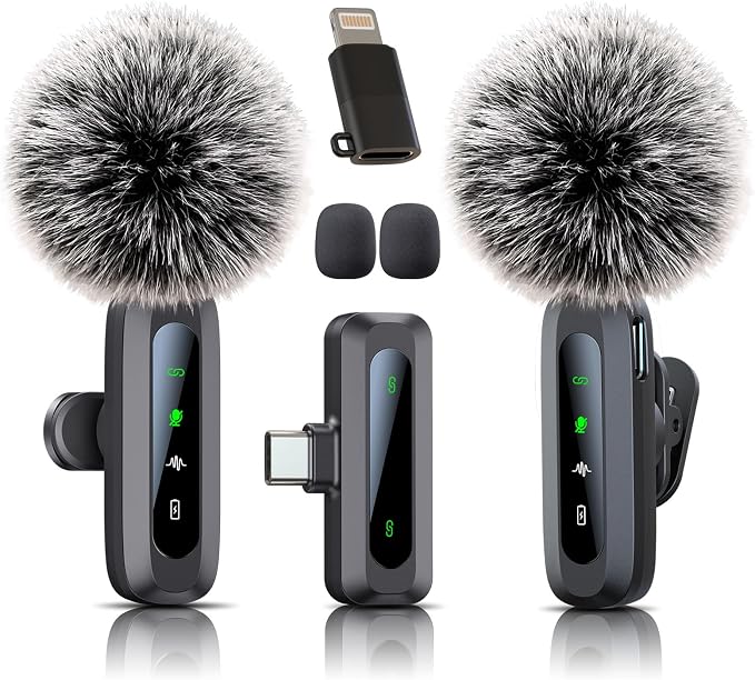 Wireless Mini Microphone for iPhone 15/16/17, iPad, Android, Wireless Lavalier Microphone with Noise Reduction, Portable USB C Lapel Mic for Video Recording, Vlog, Tiktok, YouTube by Unknown