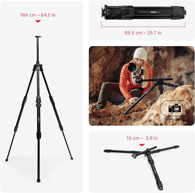 Manfrotto ONE Photo, Aluminum Tripod, 26.4 lbs Load, 90° Horizontal Column, XTEND Legs Fast Setup, Sliding Center Column, Modular Feet, Professional Photo Tripod for DSLR & Mirrorless Cameras - Image 3