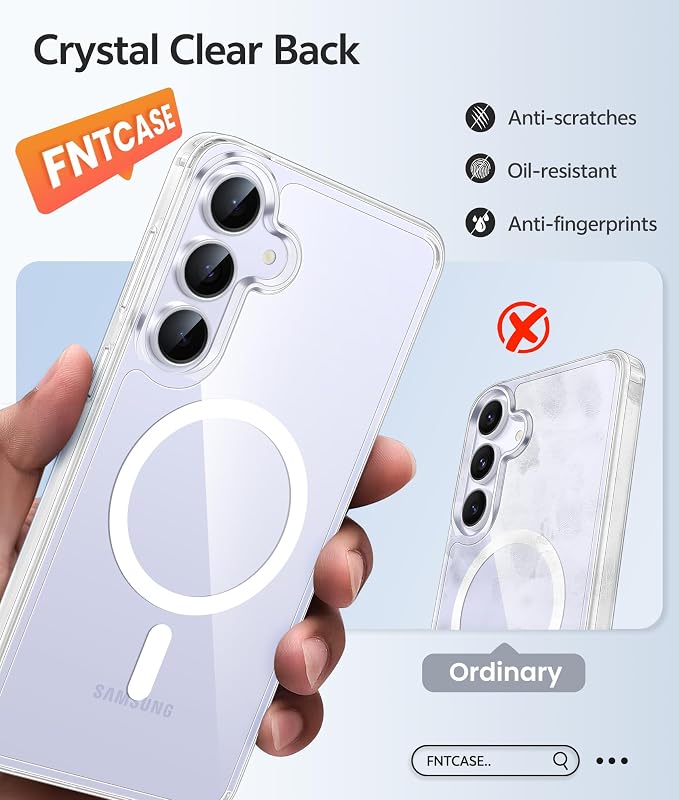 FNTCASE for Samsung Galaxy S25 FE Case, Fit for Magsafe, Screen Protector | Clear Anti Yellowing Magnetic Back, 14FT Military Grade Drop Protection, Shockproof Protective Phone Cover, Transparent - Image 5