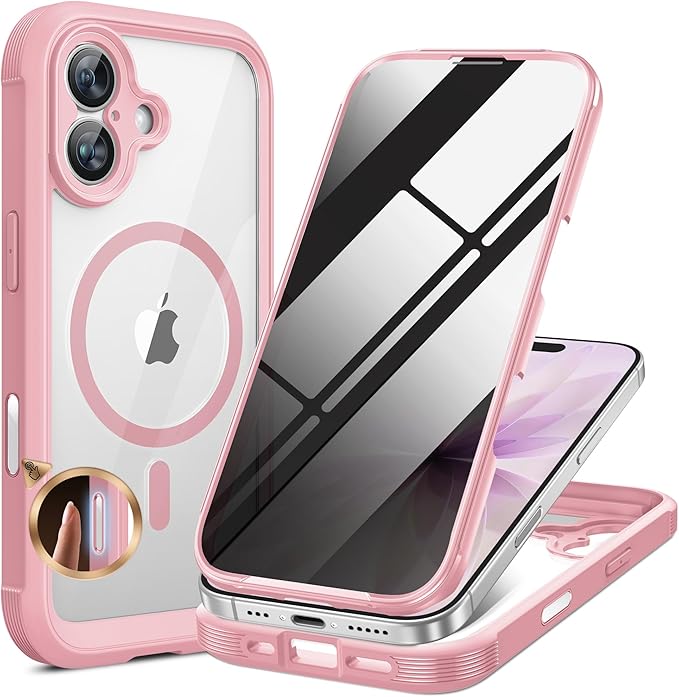 Miracase for iPhone 17 Case with Privacy Screen Protector, Light Pink | Compatible with MagSafe, 360° Full Body Protection, Full Camera Protection, Military-Grade Shockproof Phone Case 6.3" by Miracase