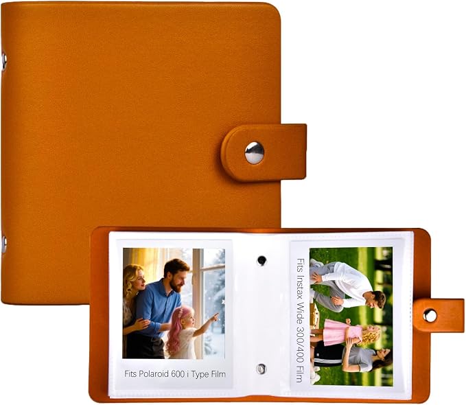 Ruibytree Small Photo Album for Polaroid 600, i-Type & SX-70 Film, Brown | Compact Design, PU Leather Cover, Snap Closure, Acid-Free Pages, 52 Side-Loading Pockets Fits 3.5x4.25 Inch Instant Photos by 2x3PhotoAlbum4x6PhotoAlbum35x425PhotoAlbumGoPhotoAlbum85x11VinylStickerPaper
