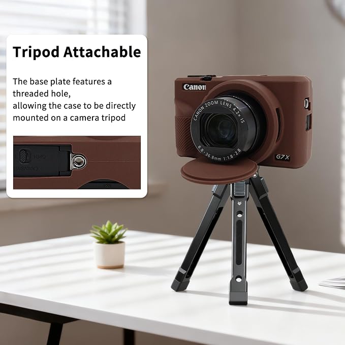 VOVMOEYA Camera Case for Canon Powershot G7 X Mark III with 2PCS Screen Protector,Full Pritection Soft G7X III Silicone Case Detachable Lens Cover Protective Cover for Canon G7XIII G7X3-Brown - Image 6