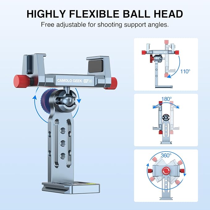 Phone Tripod Mount Aluminum Alloy, 360° Rotatable Phone Stand Holder Clamp with Cold Shoe and Arca Base Compatible with iPhone 15 Pro Max Galaxy S24 Ultra Pixel & 2.5"-4" Wide Smartphones - Image 3