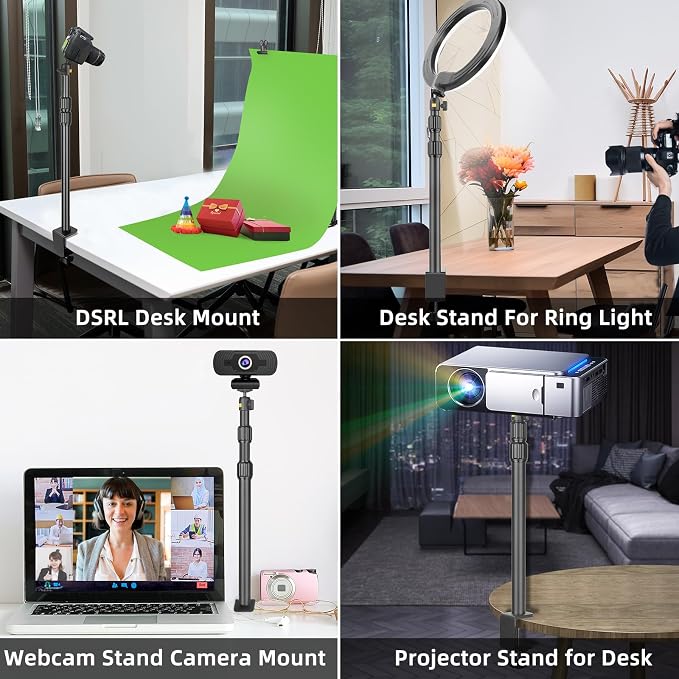 Camera Desk Mount Table Stand with Ball Head, Adjustable Light Stand with 1/4" Screw & C Clamp for DSLR Camera, Ring Light, Live Streaming, Photo Video Shooting - Image 3