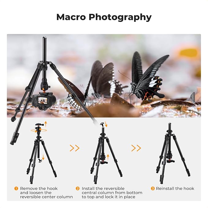 K&F Concept 76 in Overhead Camera Tripod | Rotatable Multi-Angle Center Column, Lightweight, 360 Degree Ball Head, Load Capacity 8kg/17.6lbs. O234A1+BH-36 - Image 2