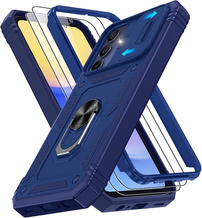 for Samsung Galaxy A15 5G Case with 2PCS Screen Protector, Build in 360° Rotating Ring Kickstand, Military Grade Protective Case for Samsung A15 Phone, Blue by Gritup
