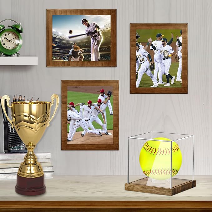 Clear Acrylic Softball Display Case with Wood Base, Memorabilia Stand Cube Holder, Dust Protection Transparent Storage Box for Single Ball Souvenir Softball Collections - Image 3