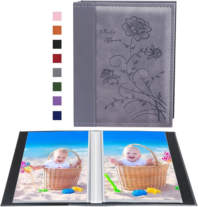Artmag Photo Album 5x7 Clear Pages Pockets Leather Cover Slip Slide in Photo Album Book Holds 100 Vertical 5x7 Photos Picture Book for Wedding Family (Grey) by Artmag