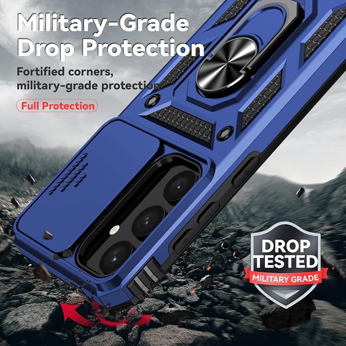 for Galaxy S24 Plus/S25 Plus Case with Screen Protector: [Military Grade 20ft. Drop Tested] Slide Camera Cover Ring Shockproof Protective Phone Case for - Samsung Galaxy S24 Plus/S25 Plus (Blue) - Image 3