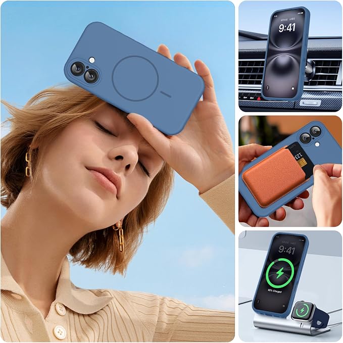 Miracase Silicone & Magnetic for iPhone 16 Case, Glass Blue | Compatible with MagSafe, Anti-Scratch Microfiber Lining, Liquid Silicone Case Shockproof Drop Protection Phone Case for 16 - Image 6