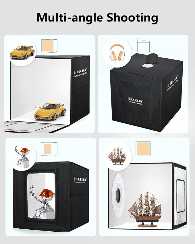 Light Box Photography 20" x 20", Large Portable Photo Studio Light Tent kit, Professional Dimmable Photo Booth with 216 LED Lights & 6 Backdrops for Jewelry and Food Items Product Photography - Image 5