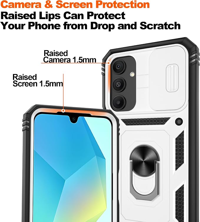 Gritup for Galaxy A16 5G Phone Case: Samsung A16 Case with 2*Screen Protector, Magnetic Stand & Slide Camera Cover, Shock Proof Military-Grade para Galaxy A 16 Phone Cover, White+Black - Image 4