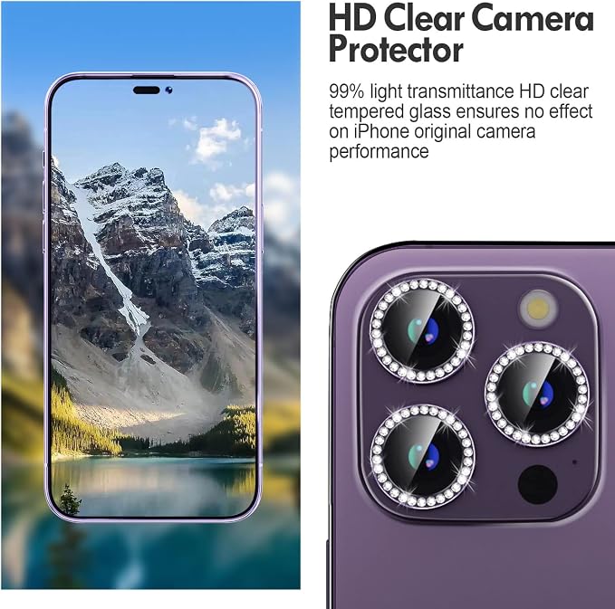 for iPhone 14 Pro/14 Pro Max Camera Lens Protector Diamond, Purple | Individual Metal, 9H Hardness, Scratch Resistant, Shockproof, Drop Protection, Case Friendly, Stylish Accessories - Image 4