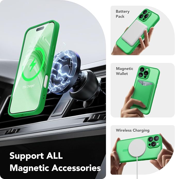 CAPRARO for iPhone 16 Pro Max Case, Compatible with MagSafe | Upgraded [Full Camera Protection] Protective Translucent Matte Women Girl Magnetic Phone Case Cover, Emerald Green - Image 3