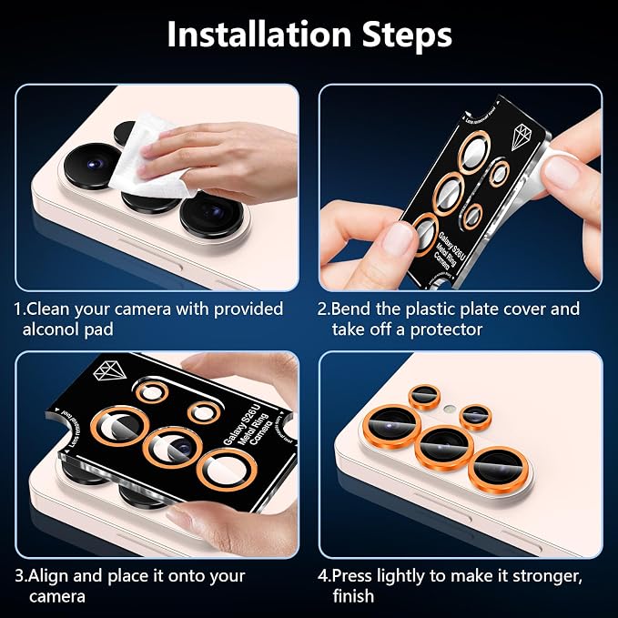 for Samsung Galaxy S26 Ultra Camera Lens Protector, Individual Metal Ring Tempered Glass Lens Cover, [Strong Adsorption] Scratch Resistant Ultra-Thin HD Clear Lens Cover, 1 Set-Orange - Image 7