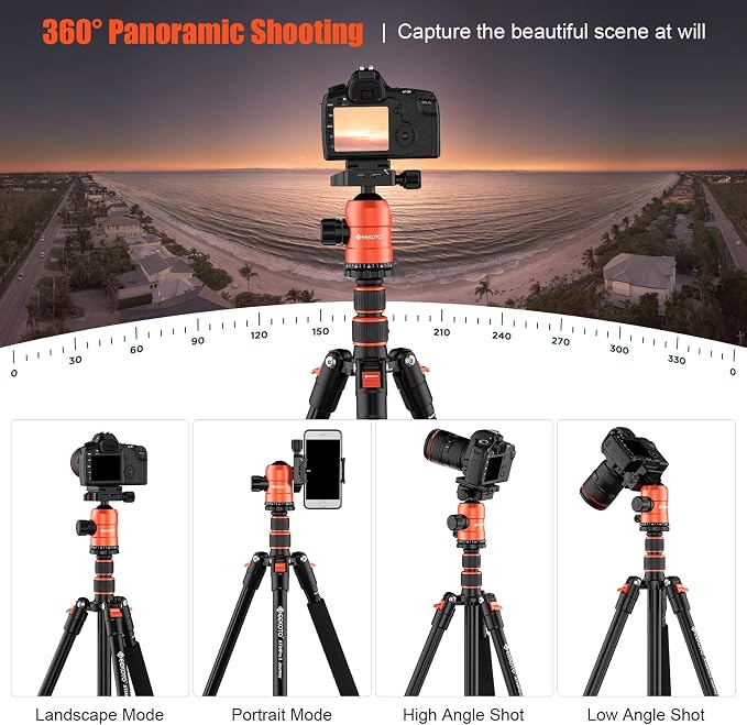 [Upgrade Version] GEEKOTO 77'' Aluminum Camera Stand & Monopod, Foldable Travel Gear with 360° Ball Head and Quick Release Plate for DSLR, Work, and Content Creation - Image 3