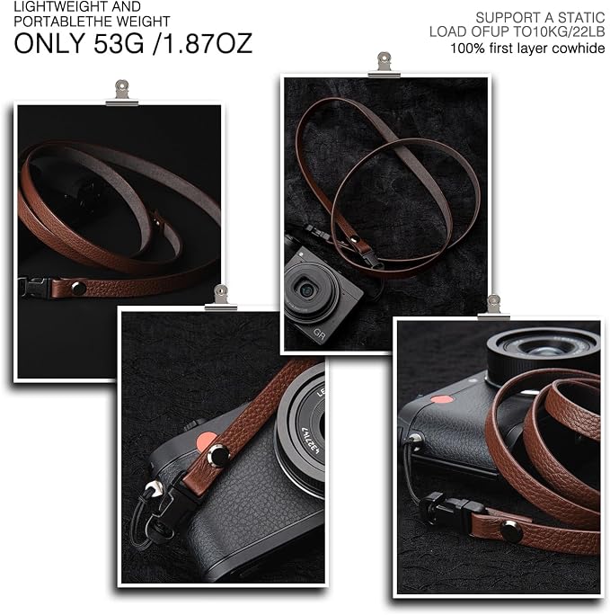 Leather Quick-Release thin camera Shoulder Strap for DSLR SLR - Brown | Genuine leather 1cm width 110cm length quick-release buckle 25g Neck Strap For Ricoh for Travel, Street, Outdoor Photography - Image 4