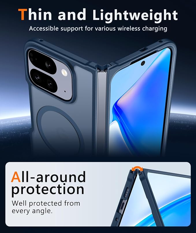 FNTCASE for Google Pixel 10 Pro Fold Case, Fit for Magsafe, Translucent | Matte Back, Strong Magnetic Charging, Slim, Tough, 14FT Military Grade Drop-proof, Anti Slip, Anti Fingerprint, Blue - Image 6