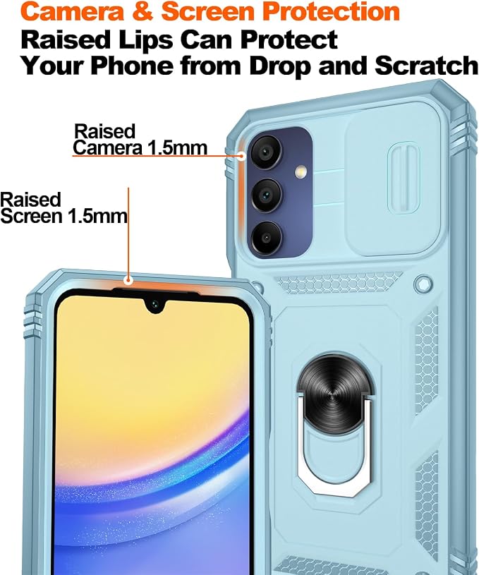 for Samsung Galaxy A15 5G Case with 2PCS Screen Protector, Build in 360° Rotating Ring Kickstand, Military Grade Protective Case for Samsung A15 Phone, Green - Image 4