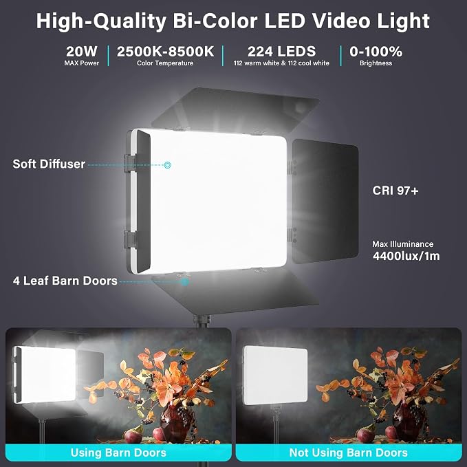 2 Pack Led Video Light Panel Lighting Kit with Barn Doors, 8000mAh - Image 2