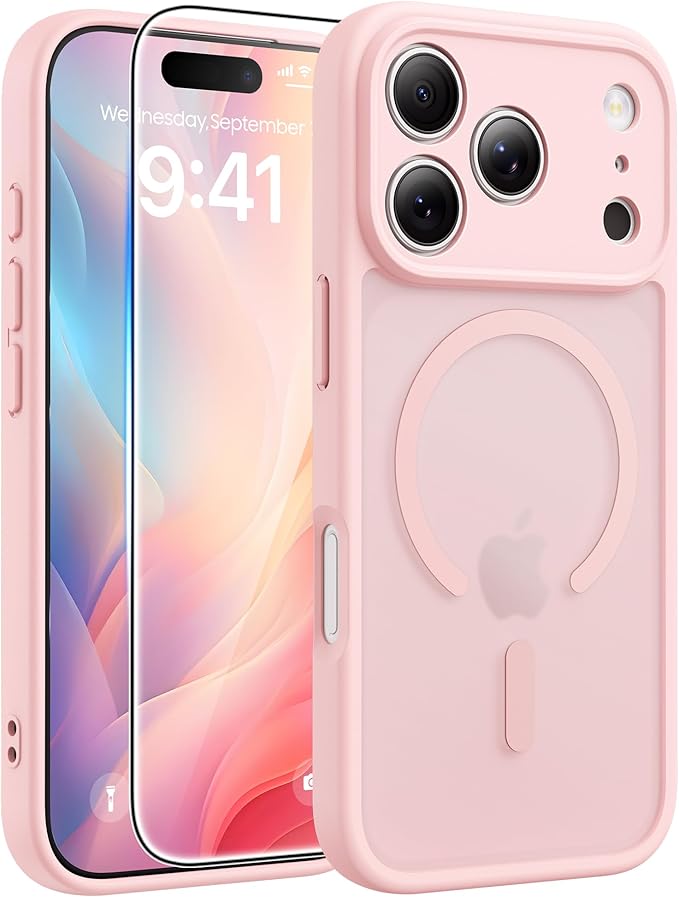 FNTCASE for iPhone 17 Pro Max Case, Fit for Magsafe, Screen Protector | Full Camera Protection, Translucent Matte, 14FT Military Grade Drop Proof, Shockproof Protective Phone Cover, Light Pink by FNTCASE