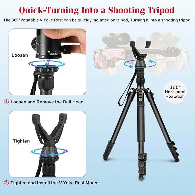 2 in 1 Camera Tripod & Hunting Stand Foldable, 68" Ball Head Tripod for Camera and Phone, Heavy Duty Tripod for DSLR Camera Lasers Binoculars Telescope Spotting Scope, Min Size 16.5" with Bag - Image 7