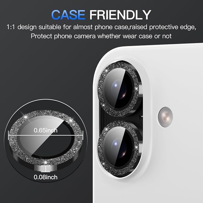Suoman for iPhone 17 Camera Lens Protector, Bling Glitter Independent Metal Crystal Tempered Glass Camera Lens Cover [Strong-Adhesion][Does not Affect Night Shots] -Black - Image 7