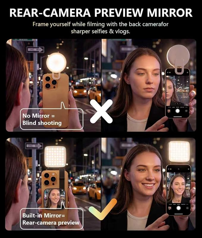LOUERN Magnetic Dual-Sided Selfie Light Compatible with MagSafe iPhone, 42LEDs per Side, CRI95+ Rechargeable Portable & Foldable Phone Light with Mirror for TikTok, Vlogging, Zoom Calls, Photography - Image 5